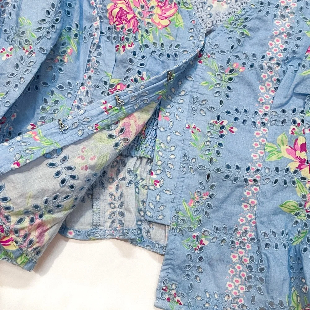 Free People Blue Floral Blossom Eyelet Top • NWT